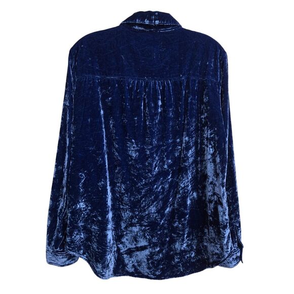 Anthropologie Pilcro Hadley Relaxed Velvet Button Down Shirt Blouse Sz M Blue - Picture 4 of 10